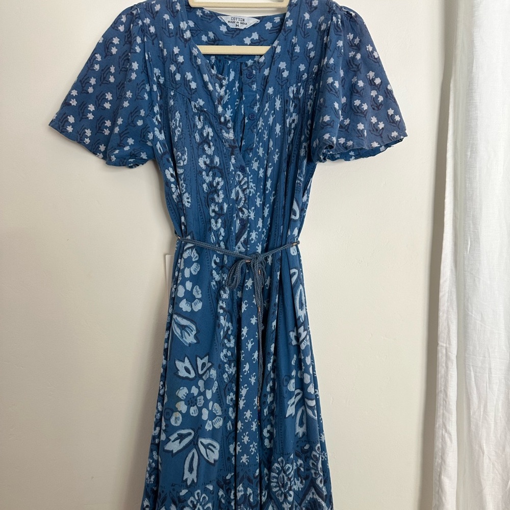 Vintage block print midi dress with pockets